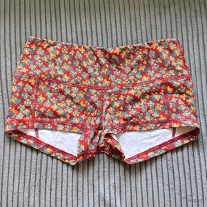 Fleo Women's Red Floral Athletic Shorts with Multicolor Accents